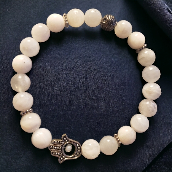 Moonstone Hamsa Handcrafted Beaded Bracelet - Picture 3 of 7